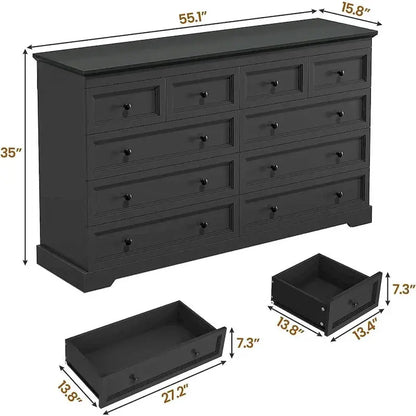 10-Drawer Wooden Dresser - Tall Chest Of Drawers