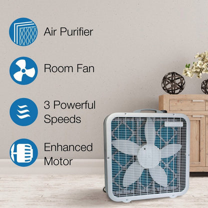 Lasko Air Flex 2-in-1 20-Inch Box Fan And Air Purifier, 3 Speeds, White - FF305
