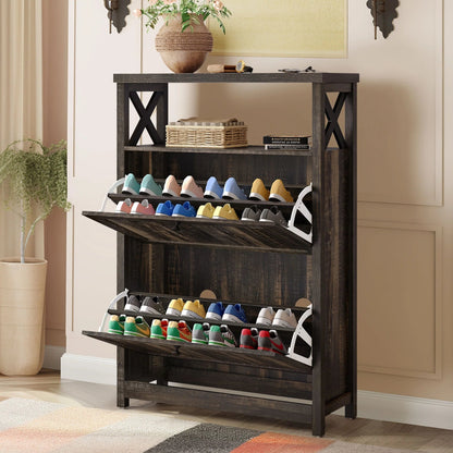 Shoe Storage Cabinet Organizer With 2 Compartments, 9.8 x 31.5 x 43.5 Inches