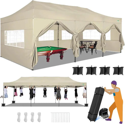 COBIZI 10x20 ft Commercial Pop-Up Canopy Tent With 6 Sidewalls And Roller Bag