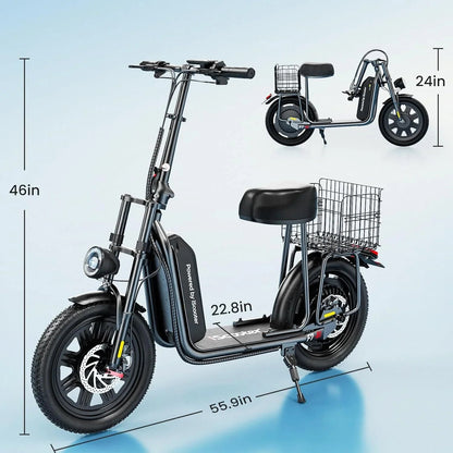 iScooter Electric Scooter With Seat, 500W, 21 Miles, 15.6 mph - i12