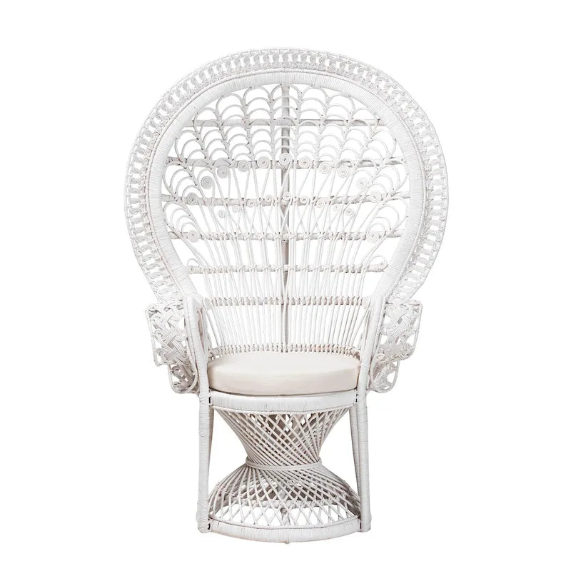 Kallima Peacock Accent Chair, White Natural Rattan, 40.90 w x 29.50 d x 58.70 h - Kallima