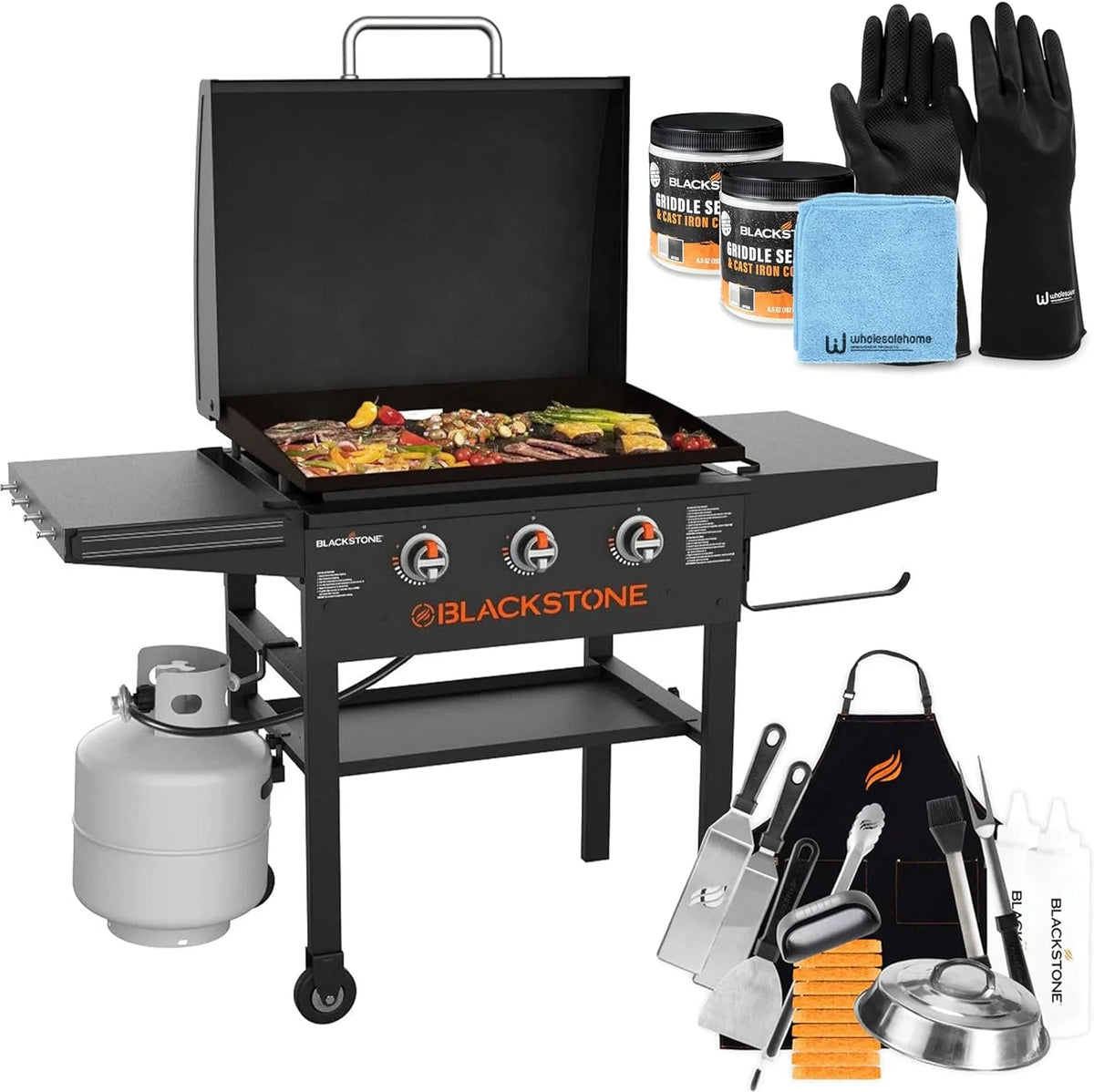 28-Inch XL 3-Burner Outdoor Griddle With Hood And Accessories