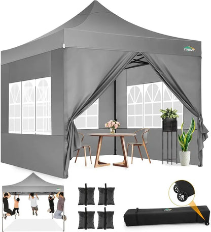 COBIZI 10x20 ft Commercial Pop-Up Canopy Tent With 6 Sidewalls And Roller Bag