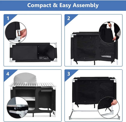 Treasual Portable Camping Kitchen Table, 48 Inch x 21.5 Inch, Windscreen And Storage Organizer
