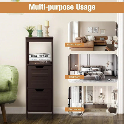 Freestanding Wooden Bathroom Storage Cabinet With 2 Adjustable Drawers - Gray