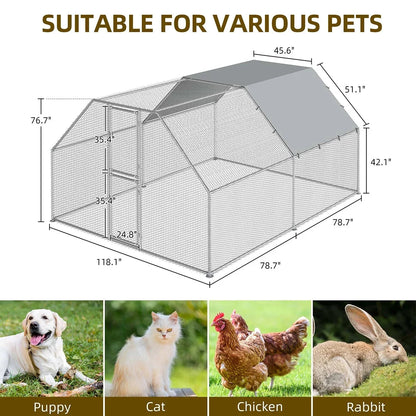Dextrus Metal Chicken Coop With Waterproof Cover And Wire Mesh, 13.1 x 9.8 x 6.4 ft