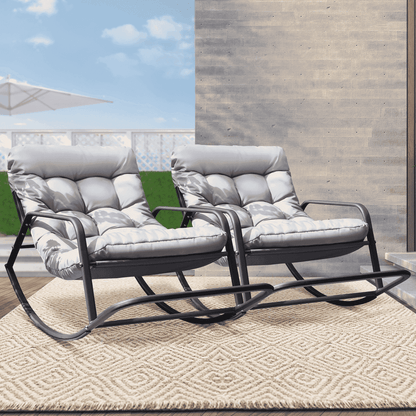 RADIATA Oversized Wicker Papasan Rocking Recliner With Footrest, 450 lbs, Beige
