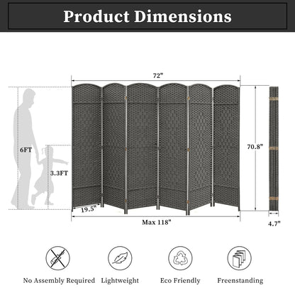 Freestanding Folding Woven Fiber Room Divider Privacy Screen - 6 Ft Tall