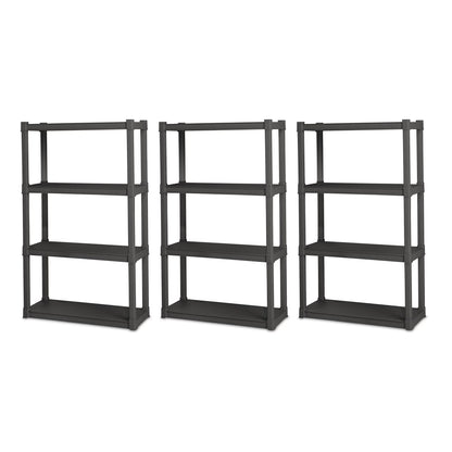 Sterilite Plastic Indoor Outdoor 4-Shelf Shelving Unit, Flat Gray, 3 Pack