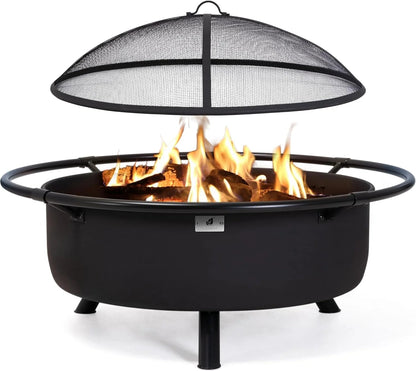 SUNCREAT 42-Inch Wood Burning Patio Fire Pit, Black, 42.1 Inch Diameter x 25.2 Inch High