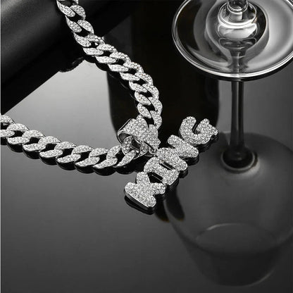 Full Diamond King Football Pendant Necklace With 20in Cuban Link Chain, 13mm Width