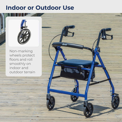 Drive Medical 4-Wheel Rollator Walker With Padded Seat, Backrest And 6-Inch Wheels - Blue